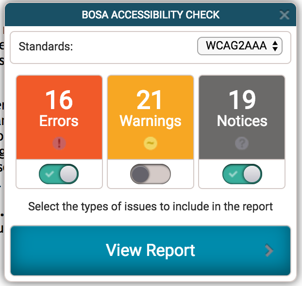 Screenshot of the Accessiblity Check tool